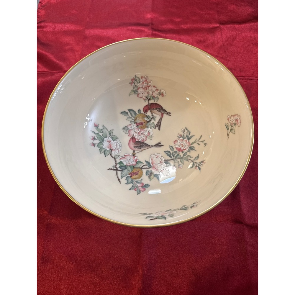 Lenox Serenade Bowl Birds and Floral Ivory China Gold Trim Made in USA 8.25 Inch
